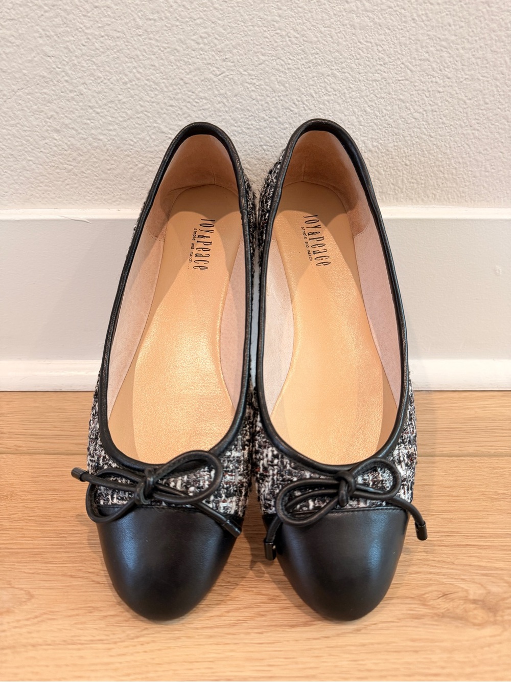 Black & White Tweed Ballet Flats with Black Cap Toe